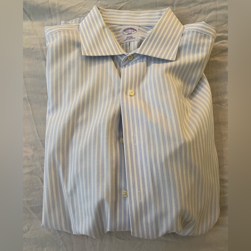 Men's Striped Blue & White Long Sleeve Dress Shirt by Brooks Brothers